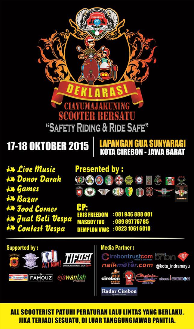 Bro! yuk, ikut deklarasi "Ciayumajakuning Scooter Bersatu" w/ <a href="/InfoVespa_Crb/">Info Vespa Cirebon</a> | 17-18 Okt, Gua Sunyaragi, Cirebon.