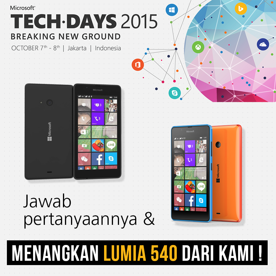 MicrosoftBisnis's tweet photo. Kurang dari 2 minggu lagi menuju #TechDays2015. Ikuti kuis berhadiah #Lumia540 disini >> http://t.co/rbrHLob5fu http://t.co/VnKOdULwT0