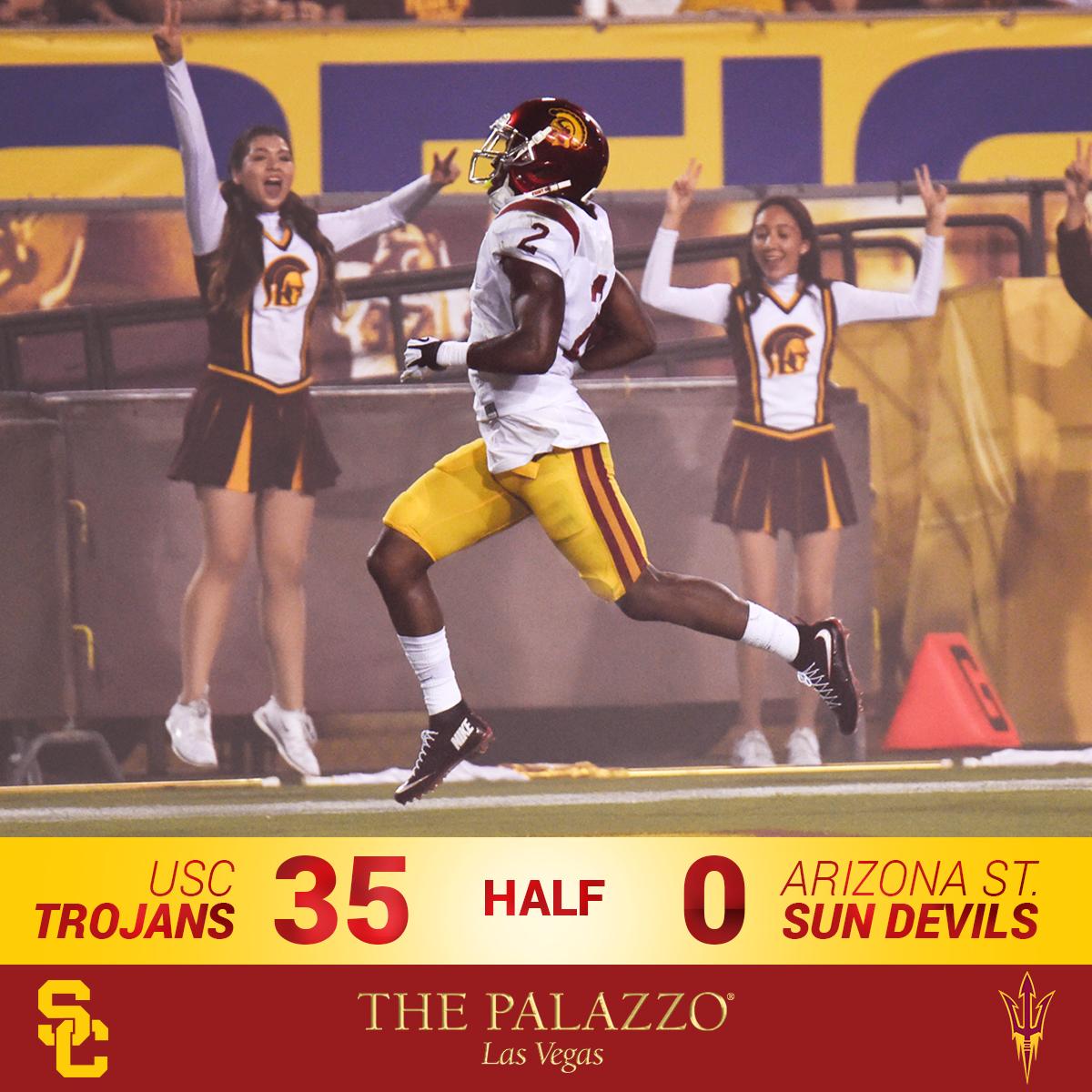 USC_Athletics's tweet photo. HALFTIME: USC 35, ASU 0. USC has been unstoppable in every phase of the game, scoring 28 points off of turnovers. http://t.co/fJJs0cXLb8
