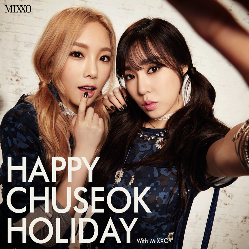 SMTown_SNSD's tweet photo. SNSD Taeyeon &amp; Tiffany - "MIXXO" Happy Chuseok Holiday Greeting http://t.co/9AmUns3wBI