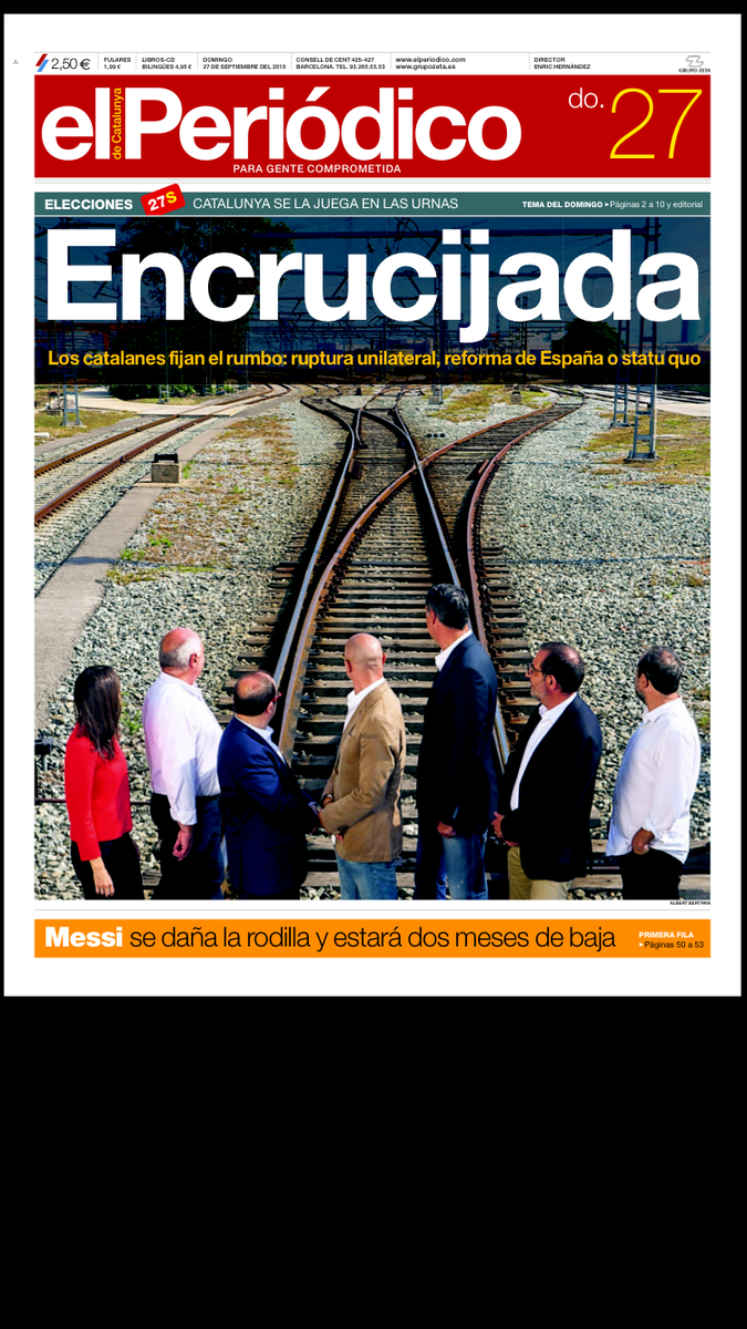 Enric_Hernandez's tweet photo. Encrucijada
#portadaEPC con gran foto de Albert Bertran.
#27S 
http://t.co/efTh2qKKR4 http://t.co/3O2udPjH4K