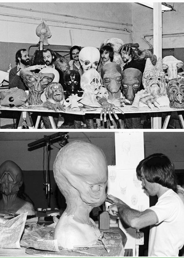 el_zombo's tweet photo. #LaineLiska, #PhilTippett, #JonBerg, #DougBeswick, and #RickBaker among their masks for #StarWars. http://t.co/qrBAqw0Pdd