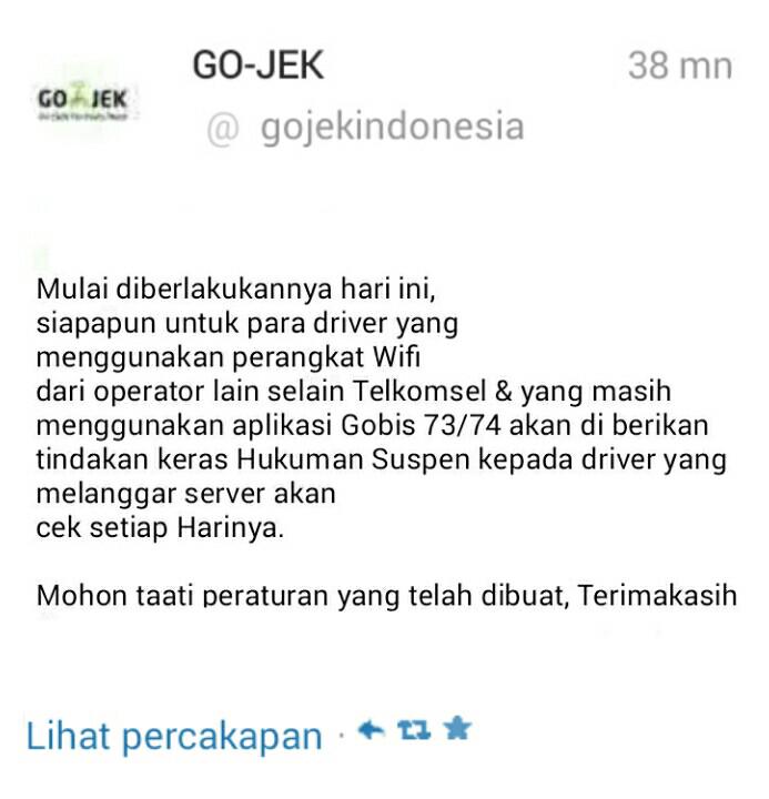 FikiRasyid's tweet photo. fix hoax twitter kan cuma 140 karakter RT @ninadiets: Hai @gojekindonesia apa ini tweet mu? Hoax kah? http://t.co/owaunZKBkd