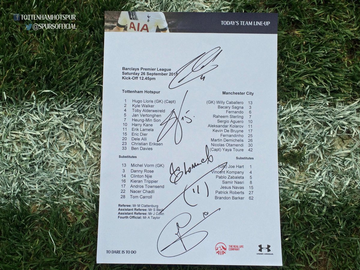 Are you in the running for the teamsheet signed by all four goalscorers from our win v City? spurs.to/SignedTeamshee…