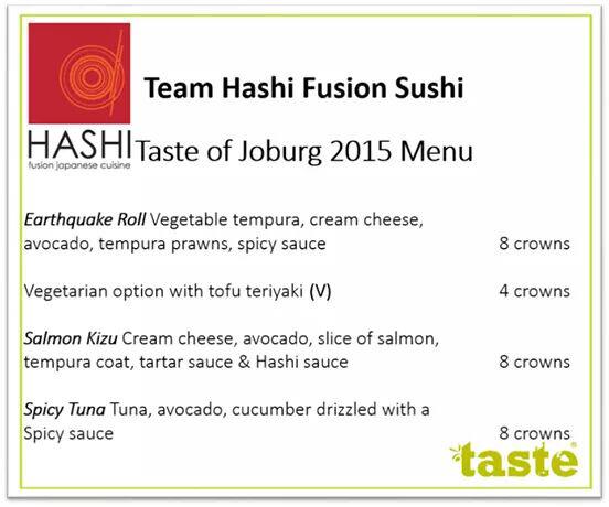 Last day to join us at <a href="/TasteofJoburg/">Taste of Joburg</a> at <a href="/MONTECASINOZA/">MONTECASINO</a> Why not treat your loved ones to Sunday lunch! #sushi #HASHI