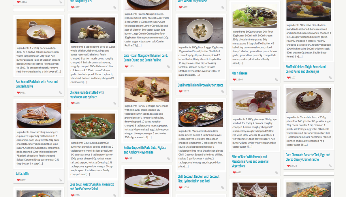 Over 600 recipes from 7 seasons/350 episodes of <a href="/masterchefau/">MasterChef Australia</a> ​ in one place in 13 categories masterchefrecipe.net