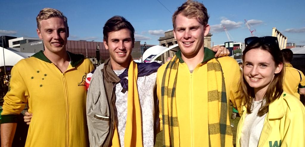 Plenty of Aussies in the #BrumRWC Fanzone today. Here's Ryley, Adam, Mitch &amp; Veronica, from Sydney. 
#RWC2015