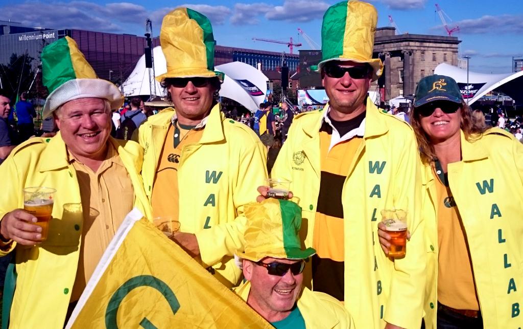 L-R Charlie, Mick, Kenny, Jim, Elizabeth in the Fanzone after watching #AUS v #URU at Villa Park 
#BrumRWC #RWC2015