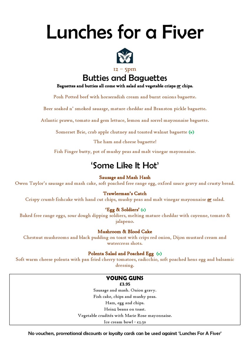 Starting tomorrow, enjoy our all new ‘Lunches For A Fiver’. Available Monday to Friday, 12 – 5pm.