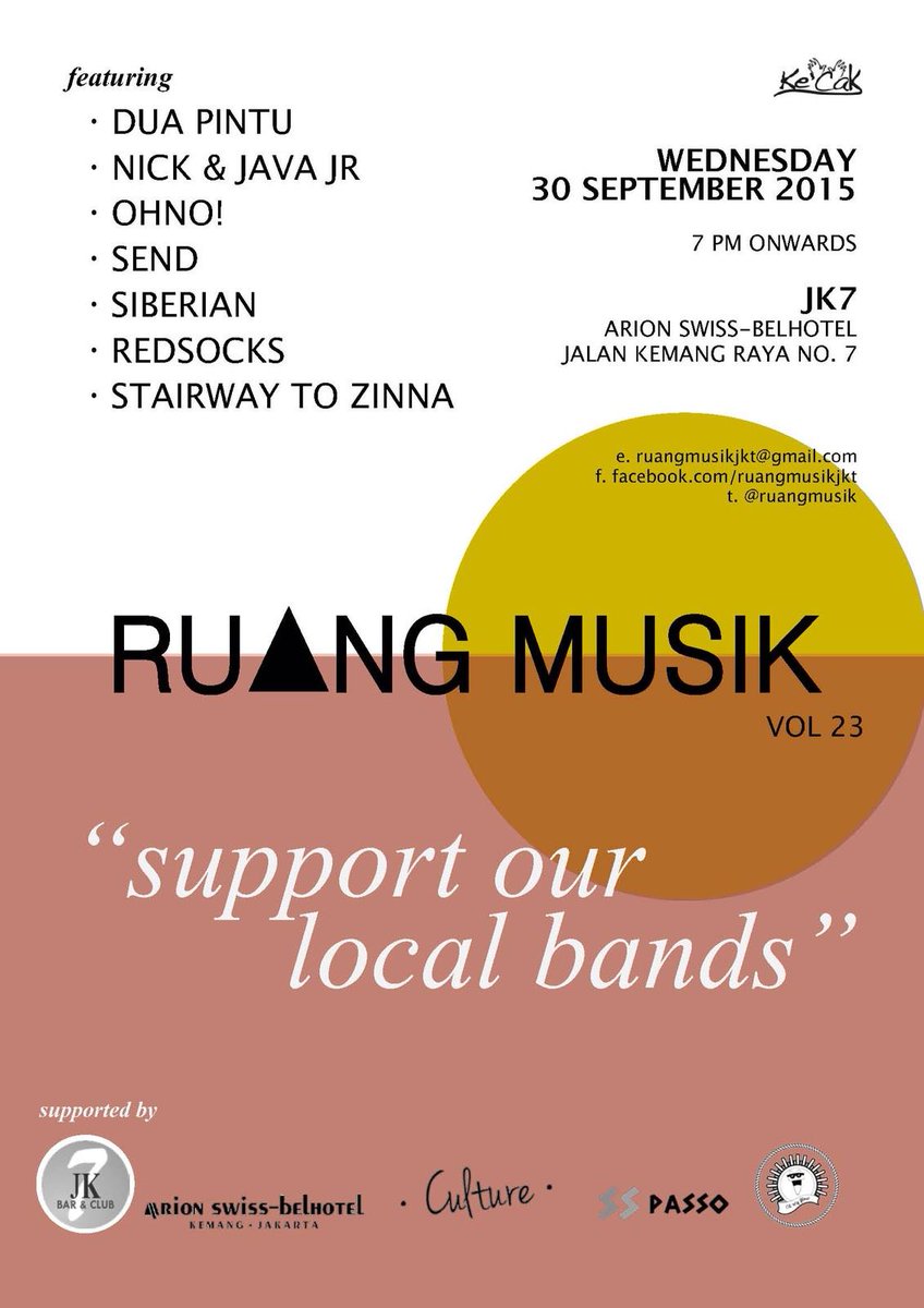 RUΔNG MUSIK  Vol.23 | WED 30.09.2015 7pm | <a href="/Jk7BarandClub/">JK7 Bar & Club</a> | <a href="/Send_ID/">SEND</a> <a href="/sibsocks/">Siberian Redsocks</a> <a href="/stairwaytozinna/">Stairway To Zinna</a>