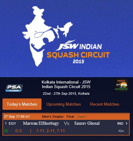 #SauravGhosal takes final of Kolkata International from #MarwanElShorbagy in 3 straight game. Congratulations Saurav!