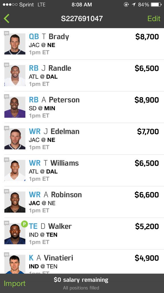 huskercapper's tweet image. Fanduel lineup today early only