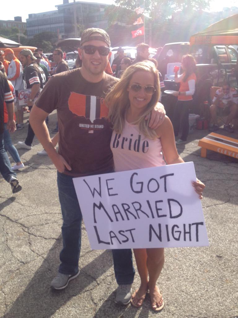 islandbugg's tweet photo. @browns we got married last night! Find us in section 146, row 4 #gobrowns nowhere we'd rather be! http://t.co/NpvKKxgwxX
