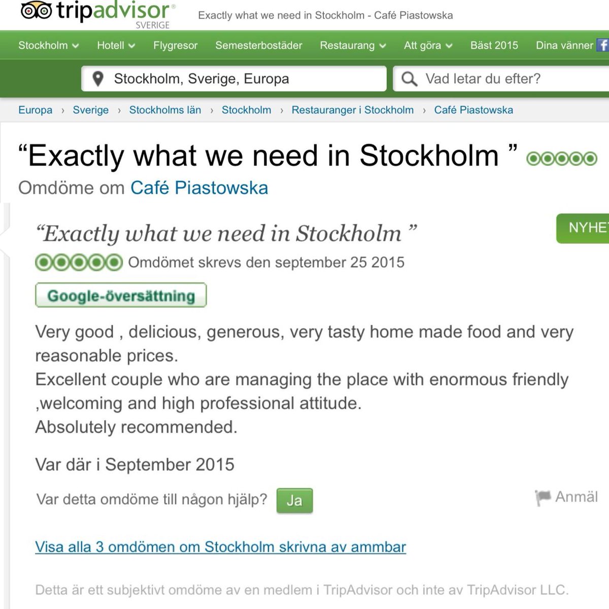 CafePiastowska's tweet photo. Happy getting great reviews from great customers!
#Stockholm #Sweden #polishfood #babciafood #yummy #tripadvisor http://t.co/3PP2dQPj3z