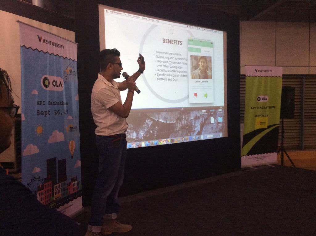 skillenza's tweet image. @venturesity: Fusing @Tinder &amp;amp; @Olacabs app, amplifying conversion rate. Go for a date with #OlaApiHack