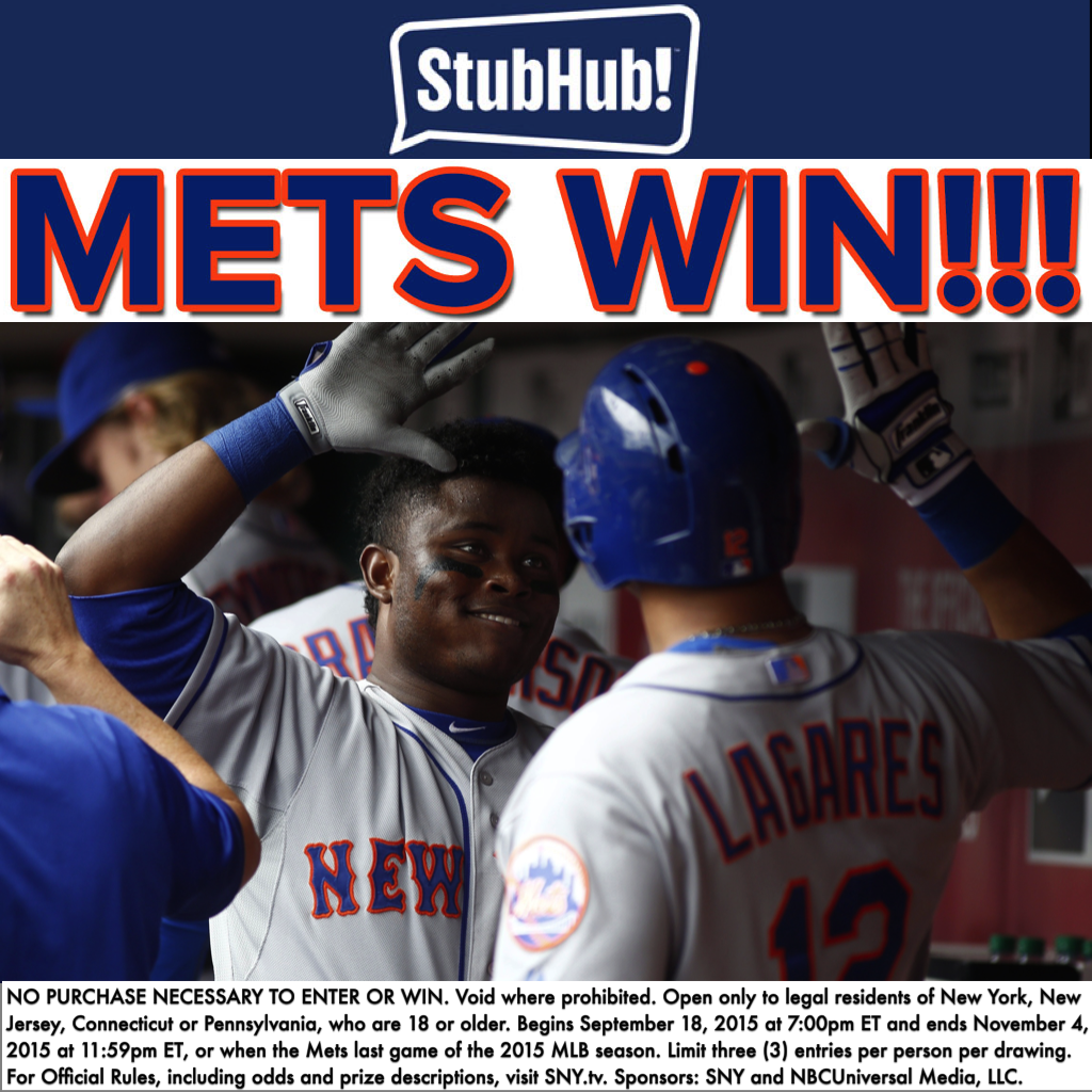 SNYtv's tweet photo. METS WIN!!!!

RETWEET THIS for a chance to WIN a $100 @StubHub Gift Card! #SNYSweepstakes http://t.co/3mnH8ej9Zb