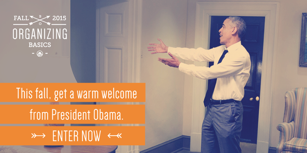 BarackObama's tweet image. Want to be the one walking through that door? Enter the contest now: ofa.bo/i9Qv