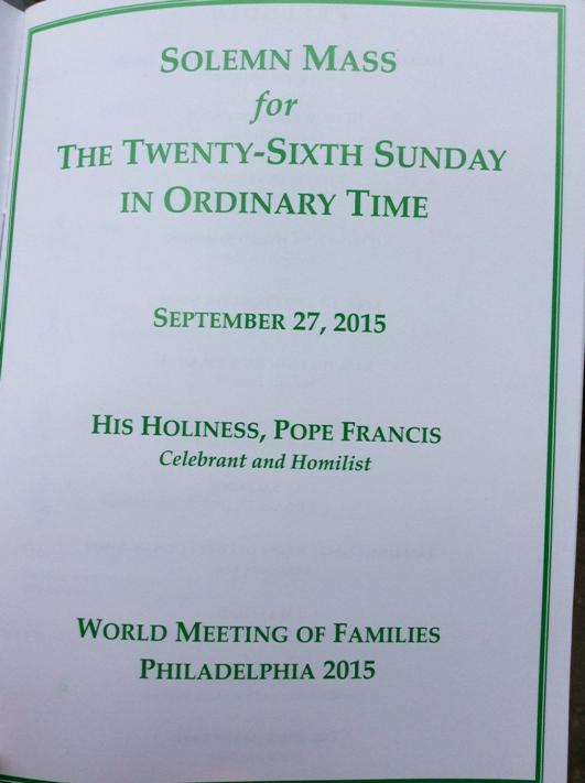 RespectLifeOfcD's tweet photo. Inside cove #PapalMass program #WMF2015 #PopeinPhilly #WooPope http://t.co/XkFTCgPXFe