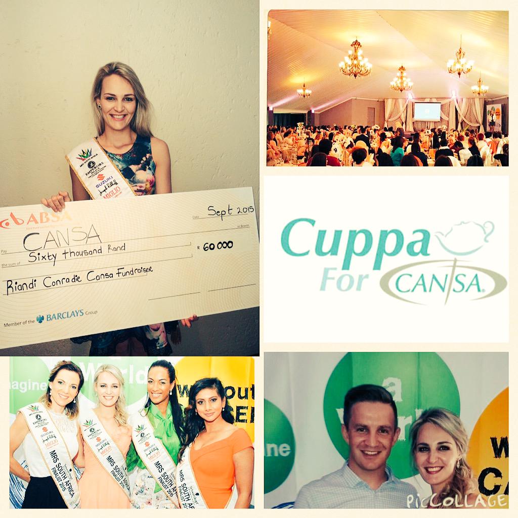 RiandiConradie's tweet photo. Proud to announce my @MrsSAPageant @CANSA fundraiser raised R60 000.Thank you to Mount Usambara for your sponsorship! http://t.co/JA7AgJu5Ds