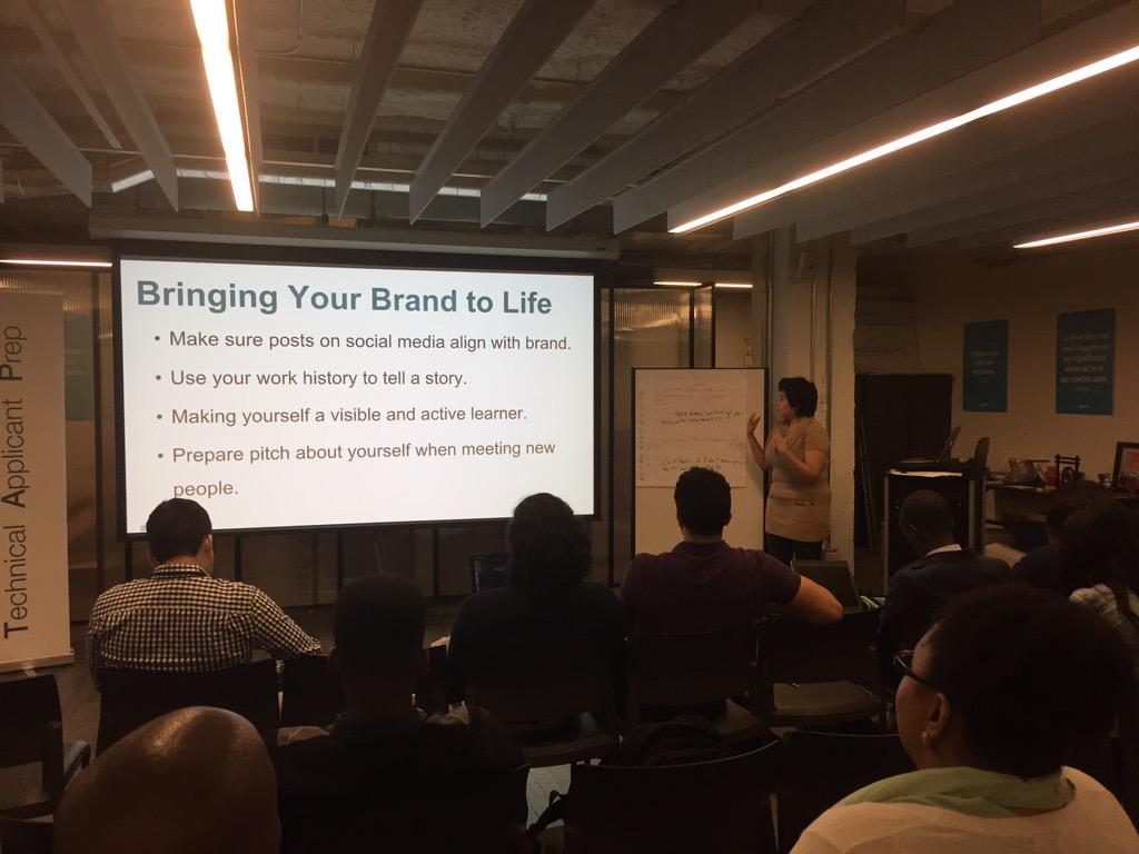 CODE2040Alumni's tweet photo. Alum @amyquispe sharing her knowledge to #tap2040 students about how to bring your brand to life! http://t.co/w5KNOnT7Vh