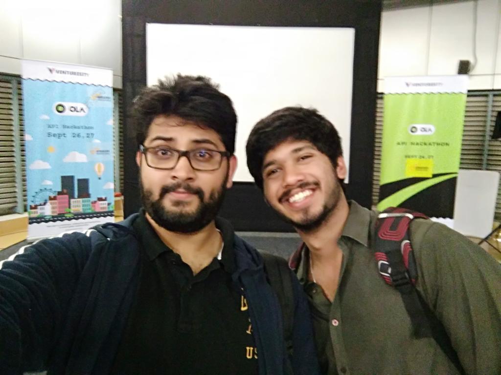 amrithwhy's tweet image. The victory selfie. Thanks @Olacabs and @venturesity for organizing an awesome hackathon. #OlaAPIhack