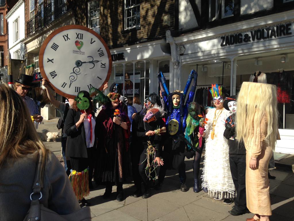 HSoA_UK's tweet photo. Definitely a head turner! Many thanks to all who supported our #Surrealist Paintbrush Parade in #Hampstead today #art http://t.co/RKb4hWeop2