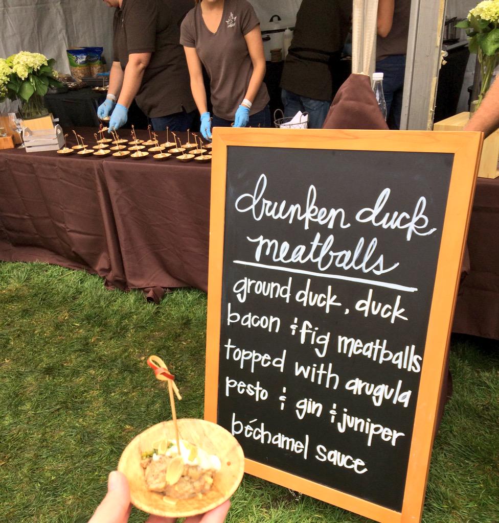 CaraJWalstrom's tweet photo. This @MapleLeafFarms #DrunkenDuck meatball @Chicago_Gourmet is so good. Yes please! http://t.co/QQfoDUsR2K