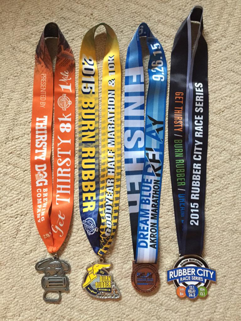 CindyPritt's tweet photo. Rubber City Race Series completed! Quite a challenge to myself, but I accomplished it! #runakron #akronmarathon http://t.co/IGEQxdiC3Q