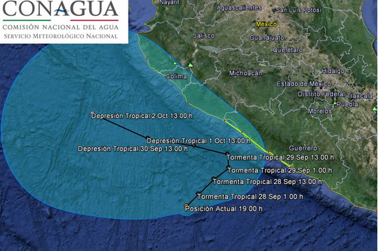 #Trayectoria pronóstico de la tormenta tropical #MARTY  19 h