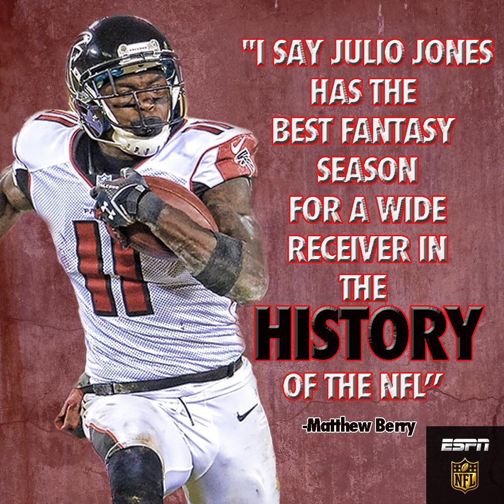 ESPNNFL's tweet photo. . @MatthewBerryTMR's prediction from August might be spot on. 

Julio Jones through 3 games (34 Rec, 440 Yds, 4 TD) http://t.co/p6jZoh3JCw
