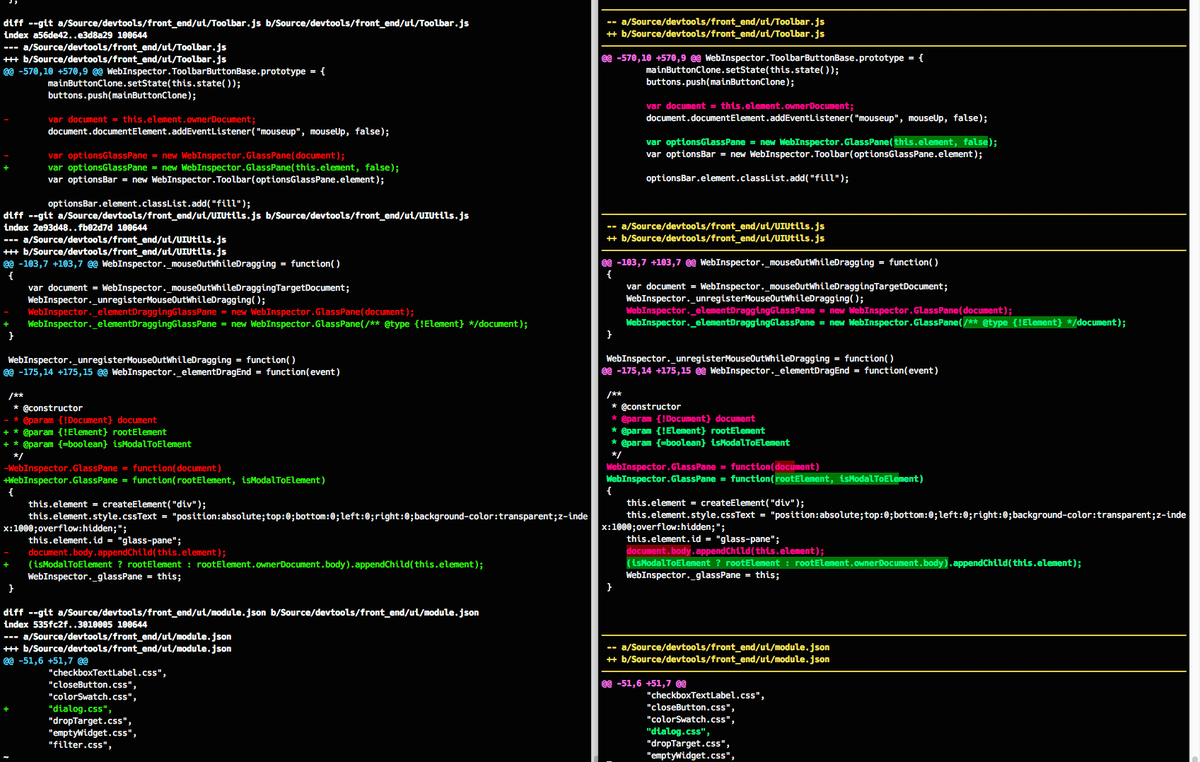 paul_irish's tweet image. Gave `git diff` a wardrobe change. Some dotfiles hacking for highlighting and a simpler look. github.com/paulirish/dotf…