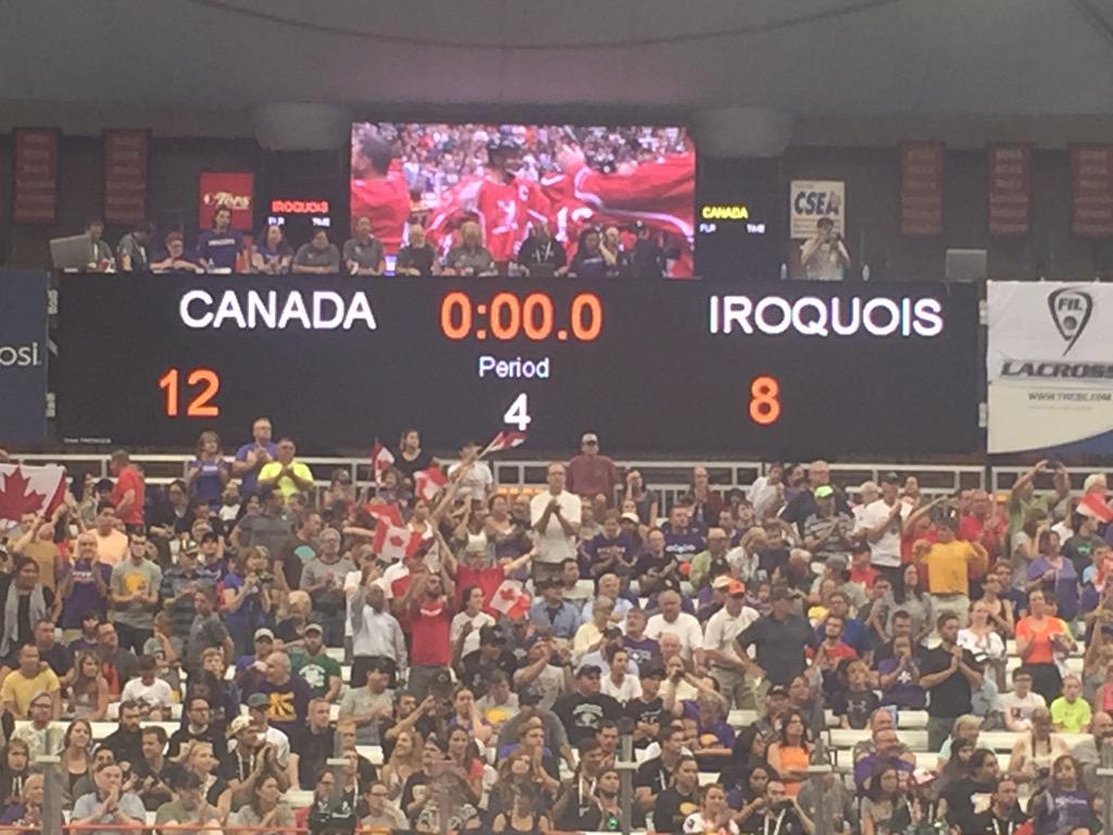 OntarioLacrosse's tweet photo. FINAL FROM @WILC_2015 
@CanadaLacrosse 12
@iroquoisnatslax 8

DYK: Team Canada stays undefeated in International Play http://t.co/tMz6xY47Zi