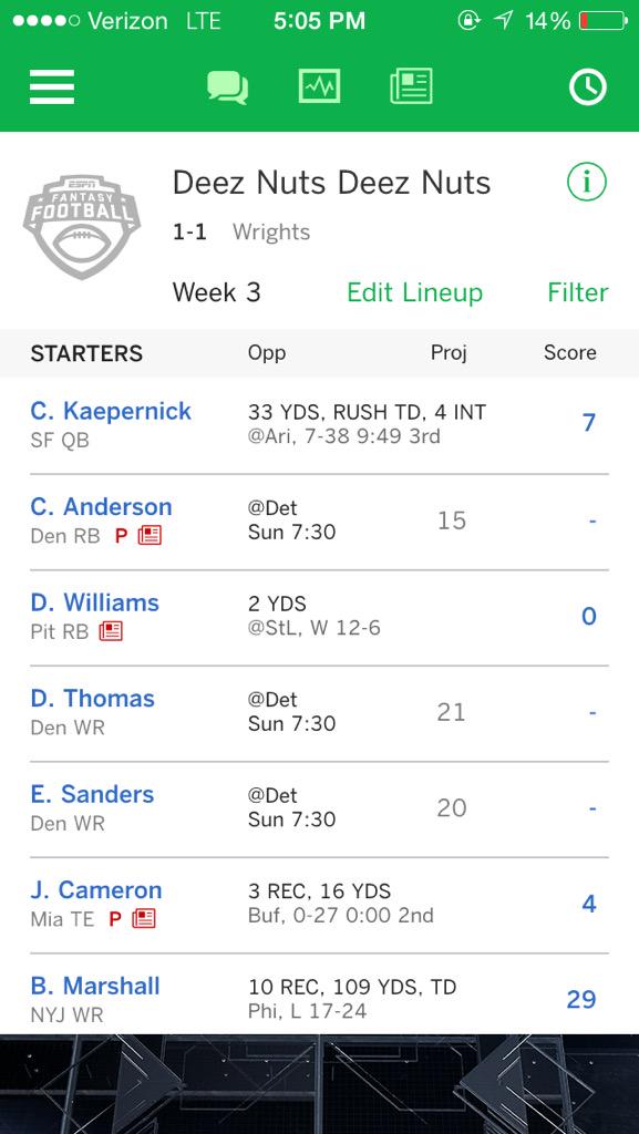 katyroo22's tweet image. Terrible fantasy week for my squad.. 😂😭 #4interceptions