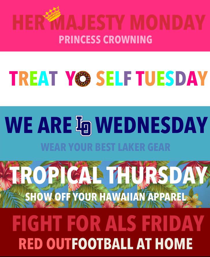 WeAreLO's tweet photo. Happy Homecoming Week Lakers! Dress Up Days are Wed/Thurs/Fri! http://t.co/fjWOwqHStJ