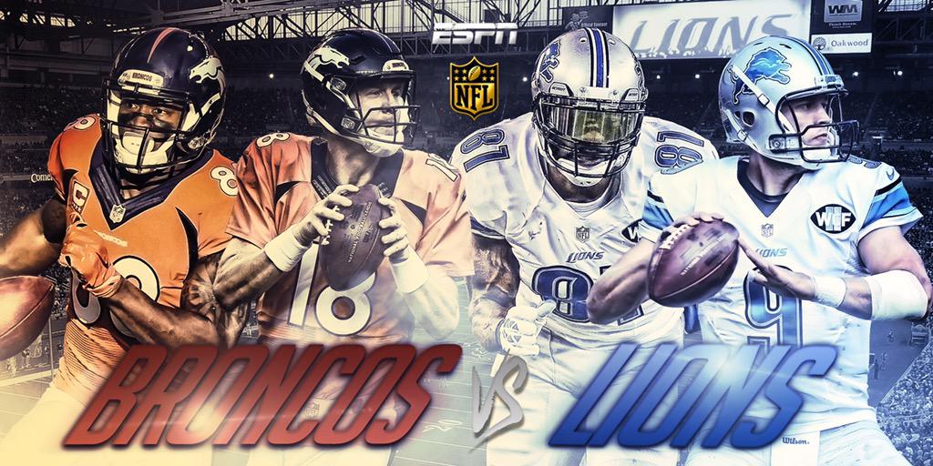 ESPNNFL's tweet photo. Last game on the Sunday slate. 

Broncos. Lions. 

Let's go. #DENvsDET http://t.co/K7Lz6Ty8Ld