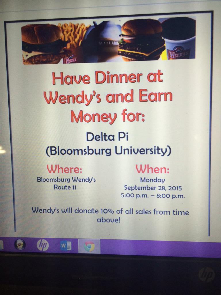 DeltaPiBU's tweet image. Come out at support delta pi tomorrow by eating at Wendy's on route 11 from 5-8.