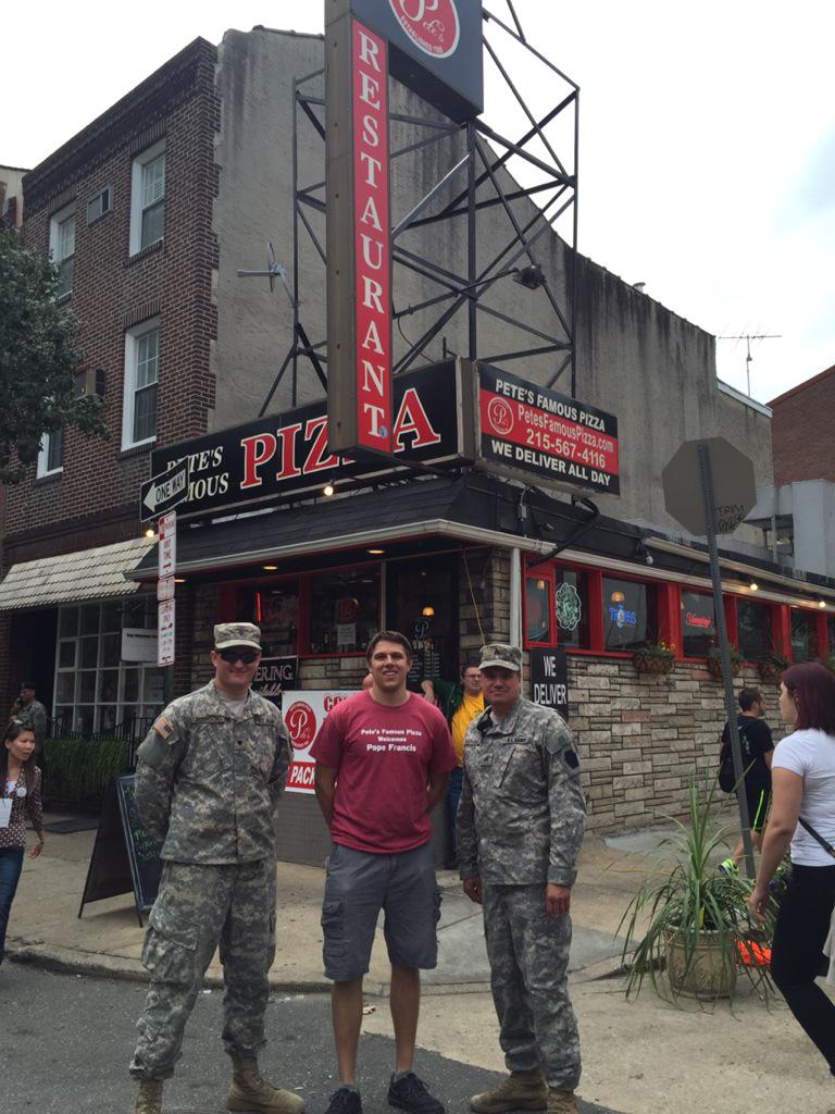 PetesFamous's tweet photo. Big thank you to the troops, police, security, and volunteers who kept philly and our guests safe all week #pope http://t.co/35EUSdC6zB