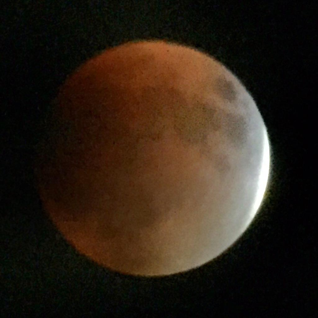 FlightNightUSA's tweet photo. #bloodmoon and #eclipse simple telescope w iPhone pic through the lens. Beautiful @NewsOn6 @NASA_Lunar #osida http://t.co/OjzlYqy6UH