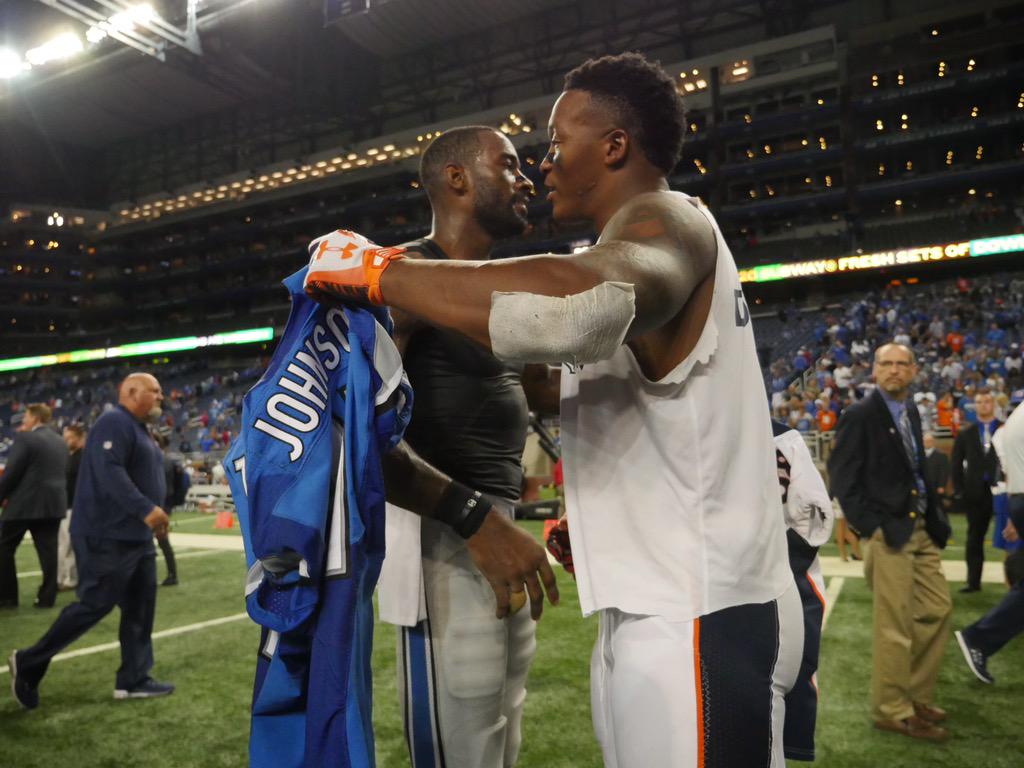 Former Georgia Tech teammates and 2 of the best WRs in the game exchange jersey's. #DENvsDET #SNF