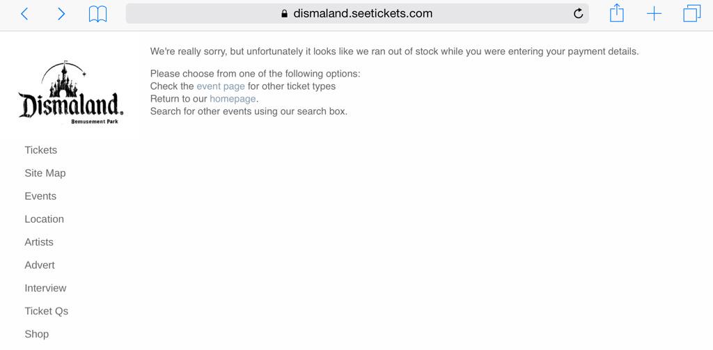 MrLouEG's tweet photo. Is this all part of the #Dismaland bemusement? 
A truly dismal service from @seetickets http://t.co/UQ9Kj7p35m