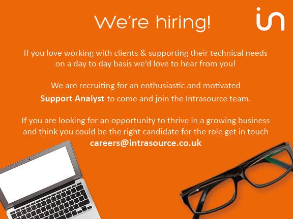 Intrasource's tweet image. We have some exciting news...we&apos;re hiring! Please share :) #SupportAnalyst #ITsupport #careers