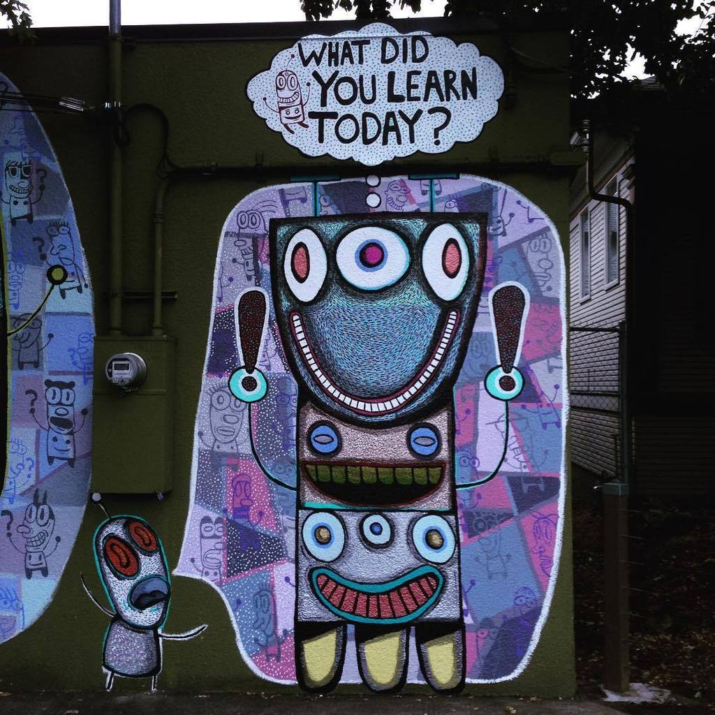 Otherbots's tweet photo. What did you learn today?#botjoy #sepdx #portlandmural #pdxstreetart #portlandnw #raccpdx #travelpdx #robot #dontmo… http://t.co/2WKBDCMTnt