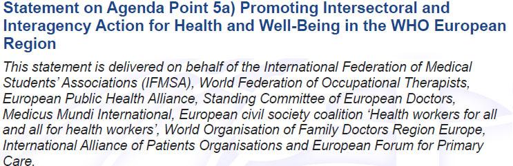 Joint civil society #intersectoralaction #health2020 #SDoH statement at @WHO_Europe #RC65 interact.healthworkers4all.eu/download/attac…
