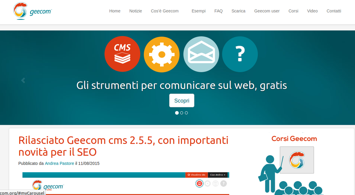 geecomCms's tweet photo. Il nuovo sito http://t.co/9T834MDGV3! Lievi cambiamenti estetici e sotto la scocca c'è geecom 3 prossimo al lancio! http://t.co/SHVbWUZAix