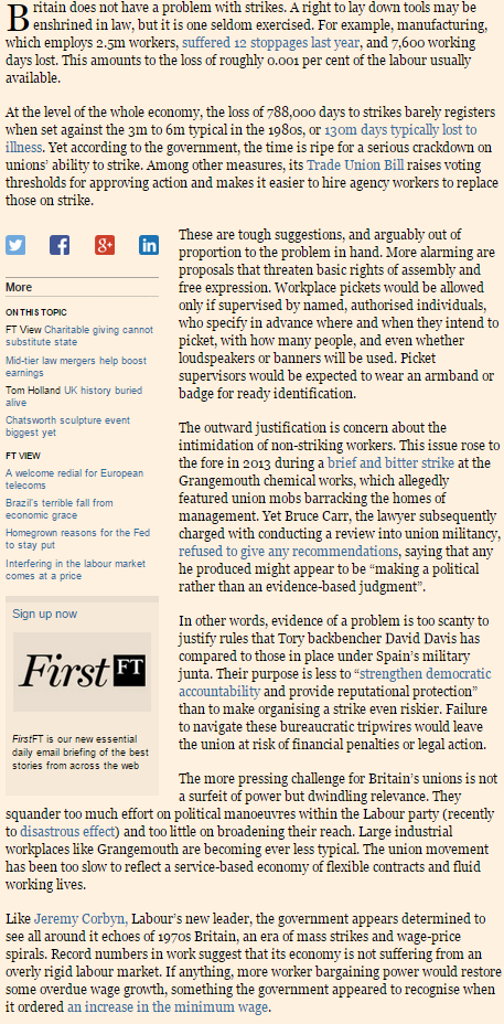 HighPayCentre's tweet photo. The Financial Times says the Government's attempts to crush trade unions are a threat to prosperity: http://t.co/ZXJGbYETKo