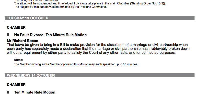 ResFamilyLaw's tweet photo. On 13 October a Ten Minute Motion on #nofaultdivorce will take place in the House of Commons. http://t.co/vH1DdtA95X
