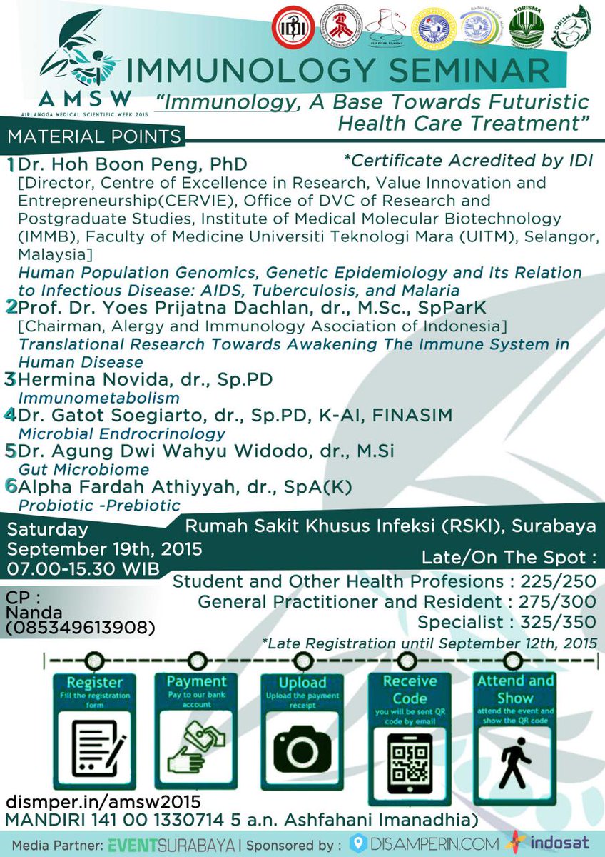amsw2016's tweet photo. [Immunology / 19 September / Surabaya / 5 SKP IDI]

Save the date!
We are now open for ticket ON THE SPOT http://t.co/18SQvqHCwB