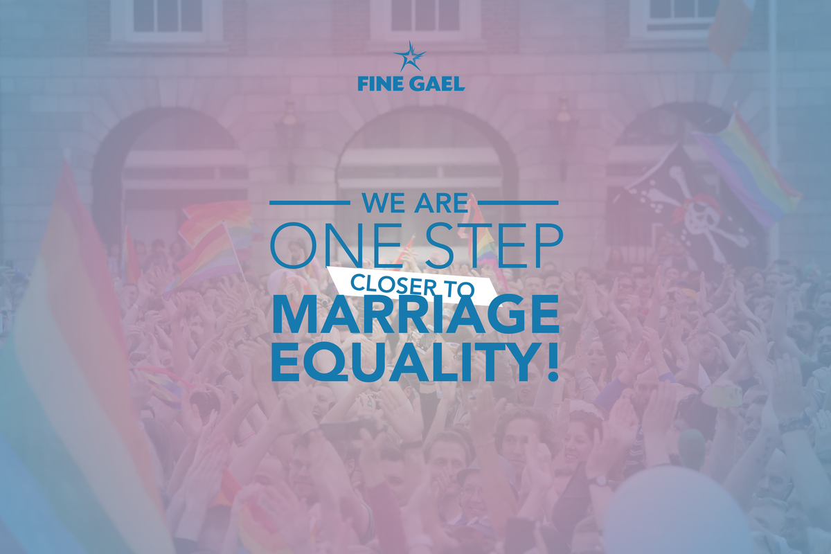 FineGael's tweet photo. One step closer to Marriage Equality: @FitzgeraldFrncs has just published the Bill! http://t.co/wCir4ErsJq #MarRef http://t.co/Vop0Rurzqo