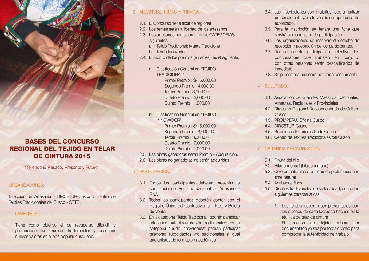 CTTCCUSCO's tweet photo. CONCURSO REGIONAL DE TEJIDO EN TELAR DE CINTURA 
TE INVITAMOS A PARTICIPAR 
INSCRIPCIONES EN AV. SOL 603 CUSCO http://t.co/ZGN2BONNA3