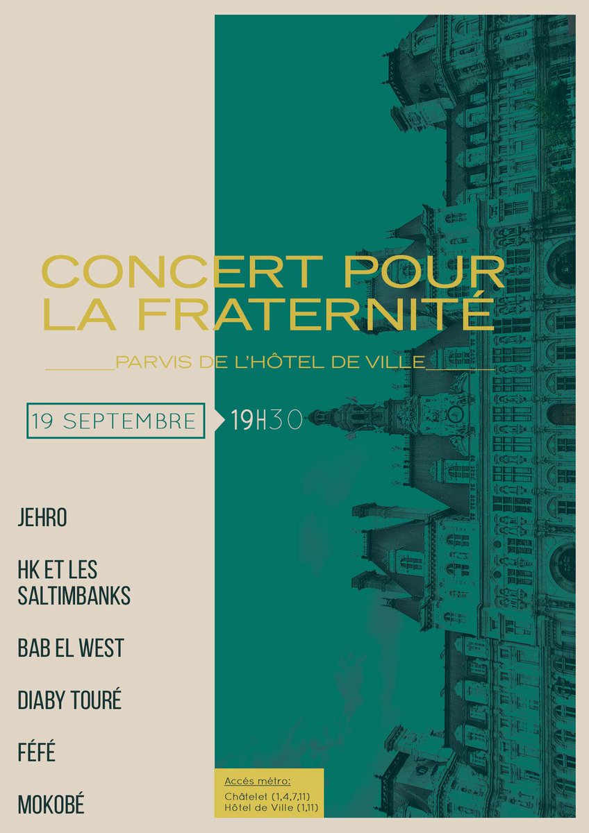 urgencedarfour's tweet photo. @urgencedarfour : Samedi 19h30 grand concert parvis Hôtel de Ville en solidarité avec les réfugiés #refugeeswelcome http://t.co/DoRaZiUDyS